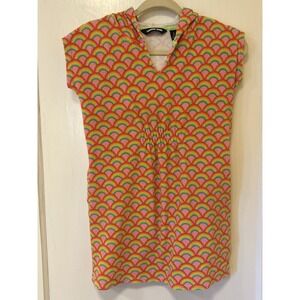 Lands' End Girls  Terry L 10-12 Hooded Beach Cover-Up Dress Rainbow Print